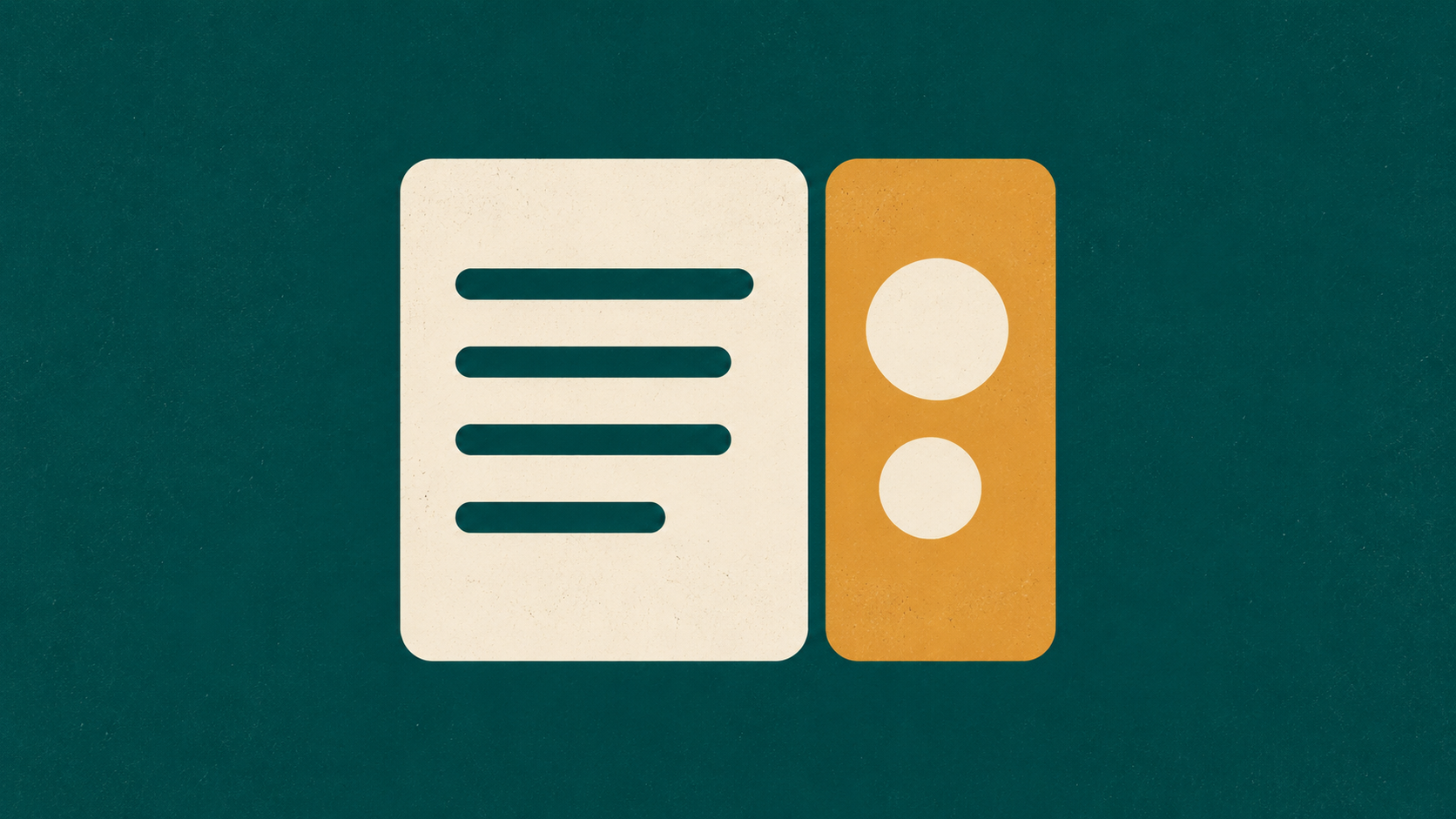 Conceptual illustration of a cream dashboard panel beside a gold chat panel on a dark teal background.