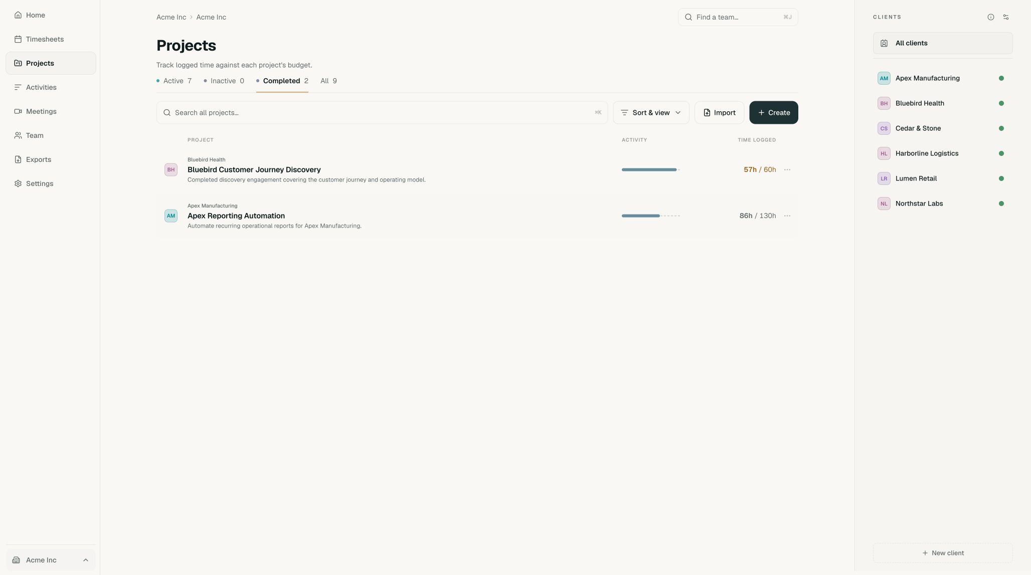 Projects page after Apex Reporting Automation was completed